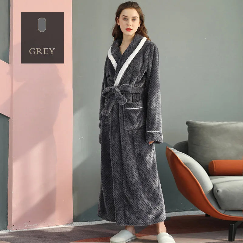 Female Autumn and Winter Warm Long Coral Velvet Thick Couple Bath Bathrobes Men Women Pajamas Shower Robe Bath Towels For Adults