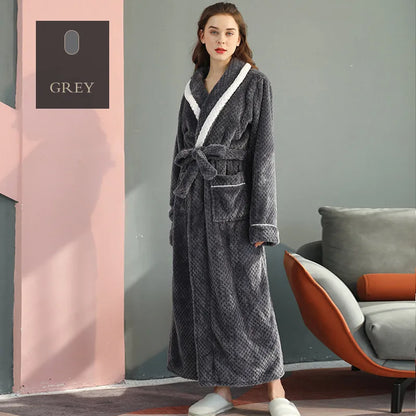 Female Autumn and Winter Warm Long Coral Velvet Thick Couple Bath Bathrobes Men Women Pajamas Shower Robe Bath Towels For Adults