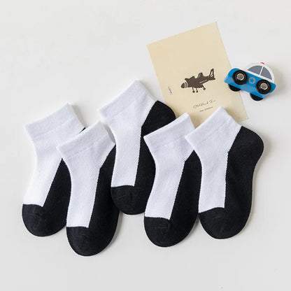 5 Pairs/Lot 2023 New Summer Children Socks Cotton Kids Fashion Black White Gray For 1-12 Years Teen Student Baby Girl Boy Socks