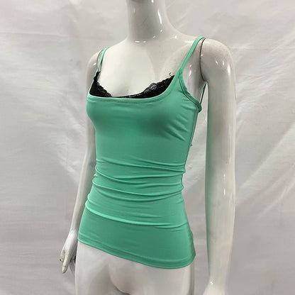 Dam Y2K Spets Camisole – Cinched Waist Ärmlös Sexig Sommar Festival, Grön S–L