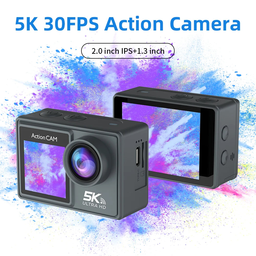 5K Action Camera 4K60FPS 2.0 Inch Touch Screen WiFi 170 ° Wide Angle 30M Waterproof Bicycle Motorcycles Sports Cameras