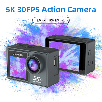 5K Action Camera 4K60FPS 2.0 Inch Touch Screen WiFi 170 ° Wide Angle 30M Waterproof Bicycle Motorcycles Sports Cameras