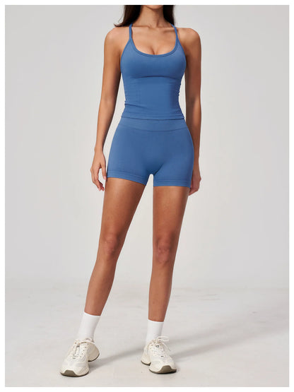 Summer New Yoga Vest Women Workout Crop Tops Cross Back Strap Fitness Bra Shockproof Sports Halter Workout Bra Push Up Yoga Vest