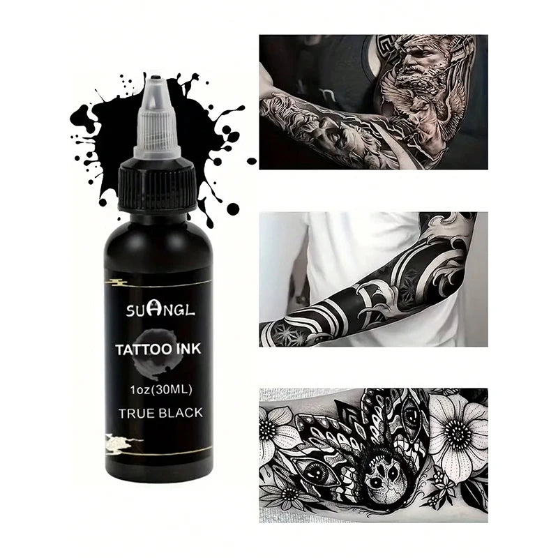 SUANGL Professional Black Tattoo Ink High Saturation Waterproof Permanent Pigment 30ml for Tattoo Studio Tattoo Accessories