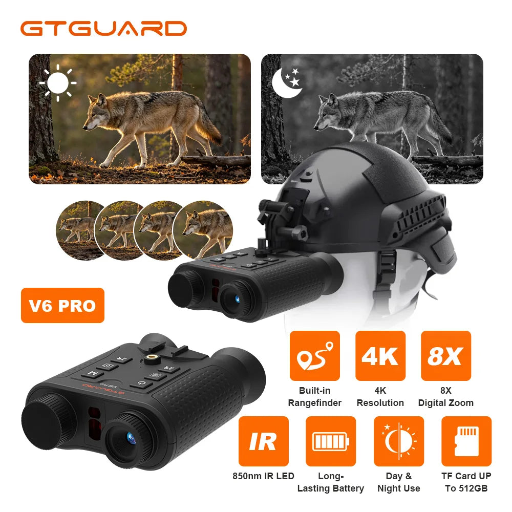 GTMEDIA V6 PRO Infrared 4K Night Vision Binoculars Goggles 8X Digital Zoom 300M Full Darkness Photo&Video Telescope for Hunting