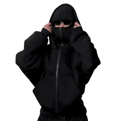 Hoodie Dubbelhuva & Ninja-mask Eget Tryck – Dragkedja | Reklamkläder & Profilprodukter