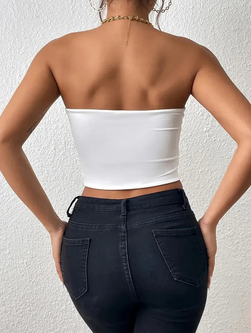 Dam Issilke Crop Top Sömlös – Axelbandslös Halkfri Tunn Andningsbar Sommar, 13 Färger XS–L