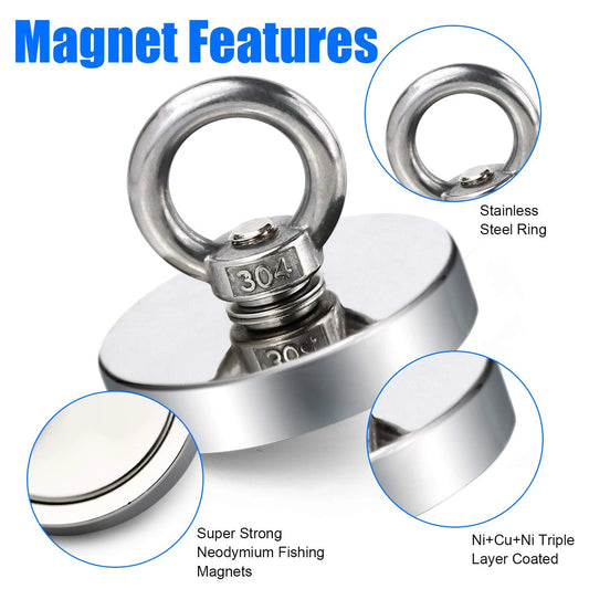 Neodymmagnet för Magnetfiske – Kraftfull Rostskyddad Magnet med Ögonbult, 5–61kg Dragkraft