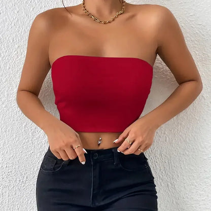 Dam Issilke Crop Top Sömlös – Axelbandslös Halkfri Tunn Andningsbar Sommar, 13 Färger XS–L