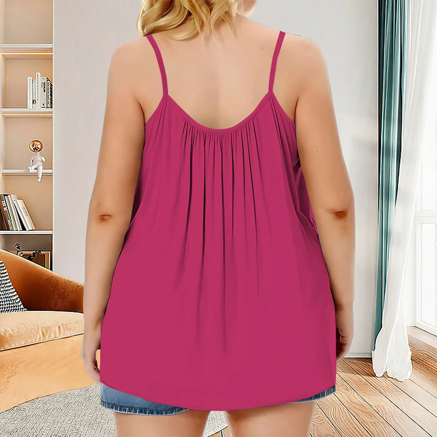 Plus Size Solid Ruched Cami Vest Top - Soft Slight Stretch Polyester Fabric, Crew Neck, Sleeveless, Machine Washable - Perfect F