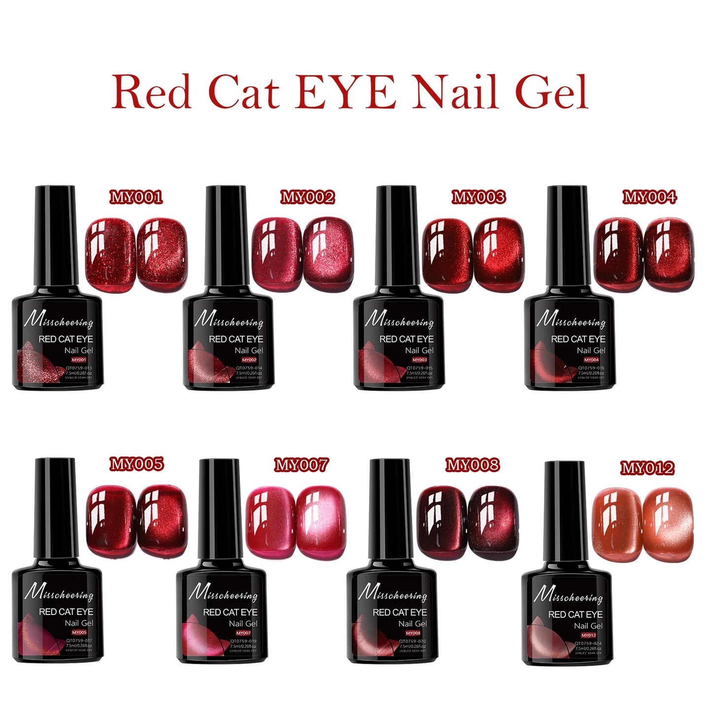 Red Cat Eye Gel Nail Polish Magnetic Glitter Holographic Red Ruby Christmas Polish Reflective Jelly Translucent UV Gel Manicure
