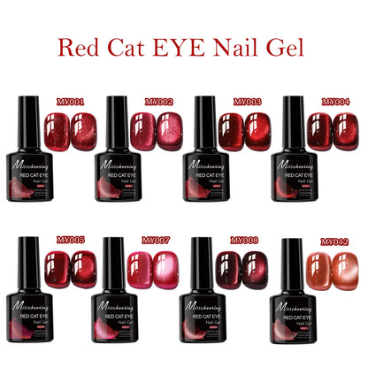 Red Cat Eye Gel Nail Polish Magnetic Glitter Holographic Red Ruby Christmas Polish Reflective Jelly Translucent UV Gel Manicure