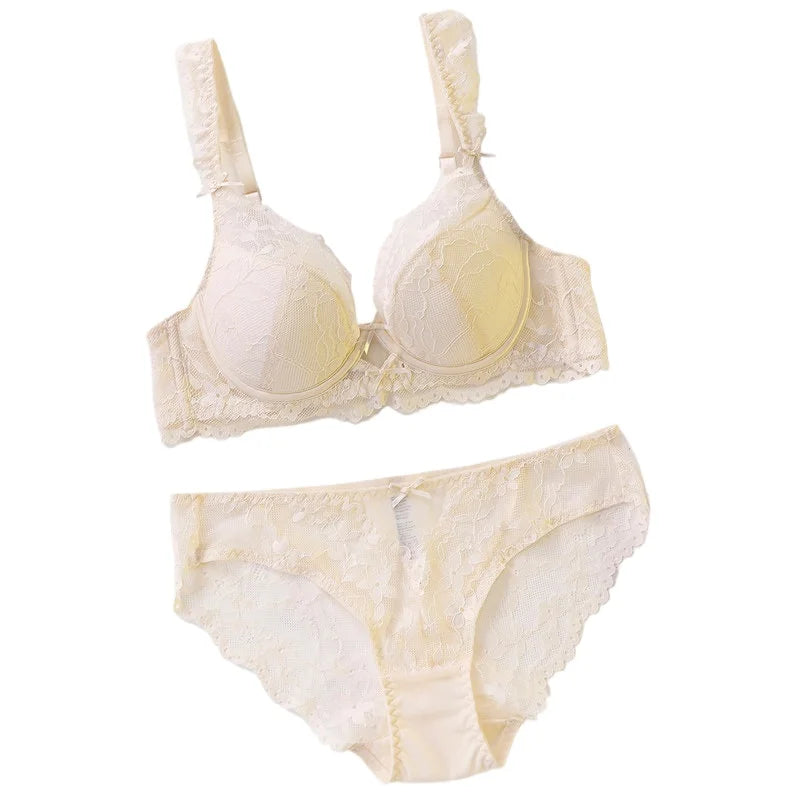 Ladies Soft Underwire Lace Push Up Bra Set Solid Floral Design Bralette Comfort Female Lingerie Set Suitable For A/B/C Cup