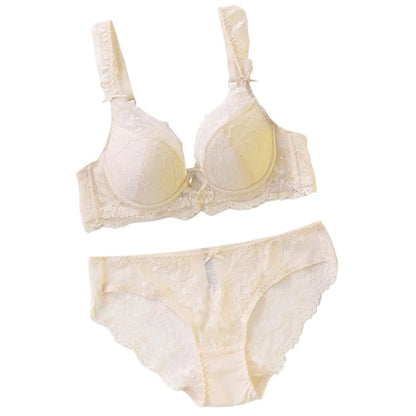 Ladies Soft Underwire Lace Push Up Bra Set Solid Floral Design Bralette Comfort Female Lingerie Set Suitable For A/B/C Cup