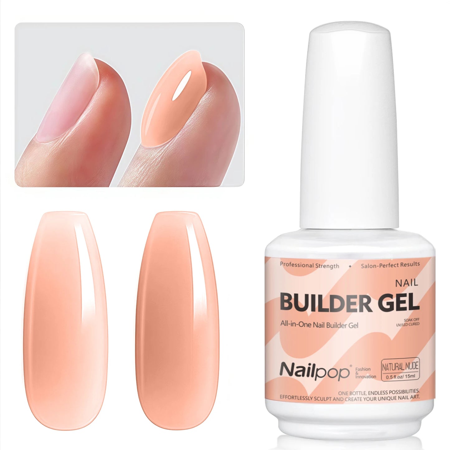 Nailpop Builder Nail Gel 4 Colors Base Coat Strengthener Thickening Extension Rhinestone Glue Gel Polish Brush in Bottle 15ml