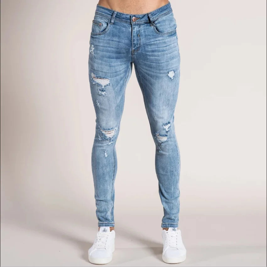 Denim Pant Men Jeans Vintage Pencil Pants High Waist Distressed Washed Hole Sheath Trousers Y2k Streetwear Casual 2026 Spring