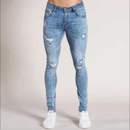 Denim Pant Men Jeans Vintage Pencil Pants High Waist Distressed Washed Hole Sheath Trousers Y2k Streetwear Casual 2026 Spring