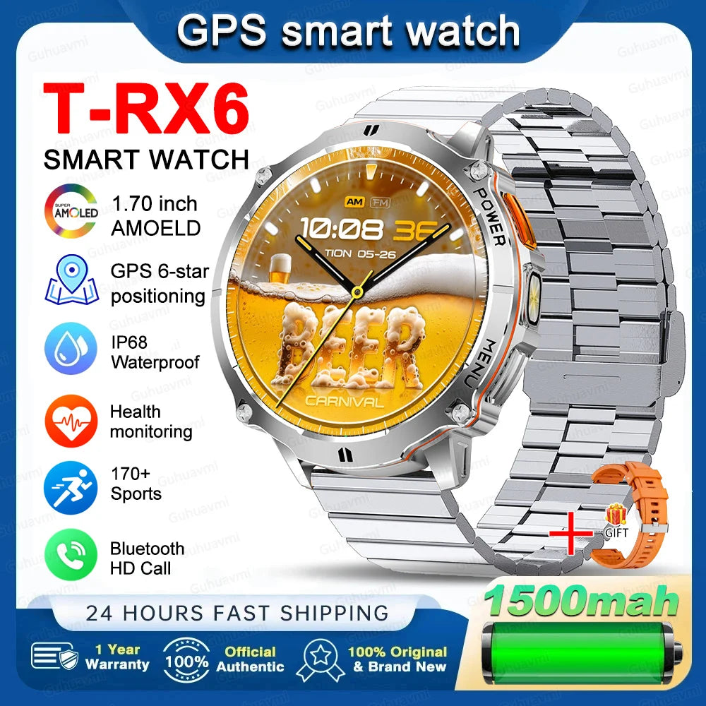 New T-RX6 Ultra Outdoor Sports Smart Watch GPS Compass  Barometer IP68 Waterproof Call Blood Oxygen Military Smartwatch For Men