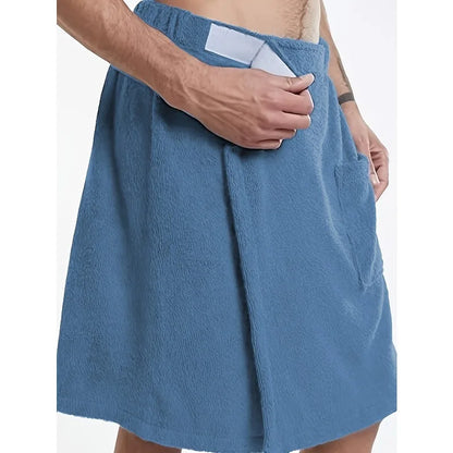 Bath Towel Terry Cloth Beach Towel Men Hook and Loop Elastic Waist Solid Color Pocket Shower Towel Beach Towel