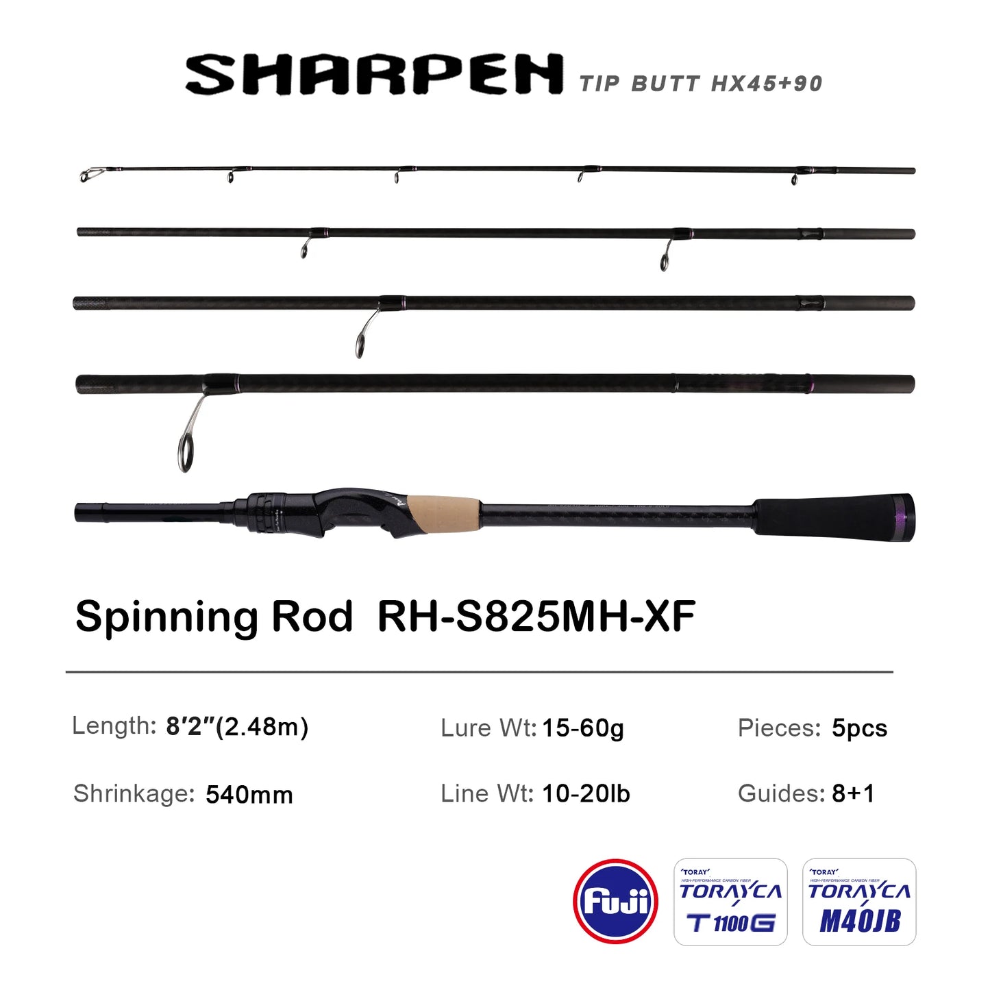 PURELURE SHARPEN Travel Soft Lure Long Spinning and Casting XF/MF Action Rods FUJI Components Bass Pike Rod Fishing Rod Reel