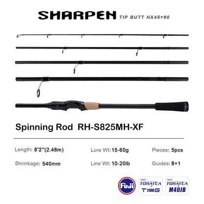 PURELURE SHARPEN Travel Soft Lure Long Spinning and Casting XF/MF Action Rods FUJI Components Bass Pike Rod Fishing Rod Reel