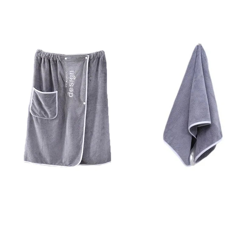 Wearable Men Bath Towel Soft Microfiber Bathrobe With Magic Pocket For Adults Gym Beach Sauna Spa Swimming Running Towel