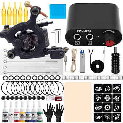 Coils Tattoo Machine Kit Power Supply with Tattoo Needles Ink Accessories Set for Tattoo Body Art Tool Permanent Makeup Kit
