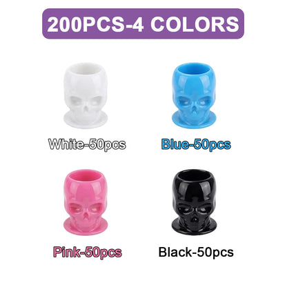 200/100/50PCS Disposable Skull Tattoo Ink Cups Black/White/Pink/Blue Pigment Container Plastic Ink Holder Tattoo Accessories