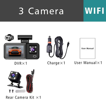 WIFI 3 Camera Dash Cam Cabin Car Dvr 1080P Interior Vehicle Three Way Channel Dvrs Recorder Video Registrator Dashcam Camcorder
