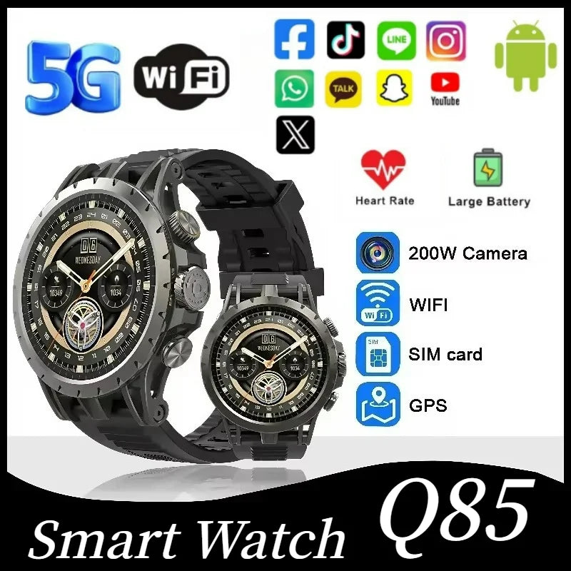 Q85 New 5G Popular Outdoors GPS Tracker Sports Smart Watch WIFI NFC SIM Card HD Video Call Music Player Waterproof Watch Men