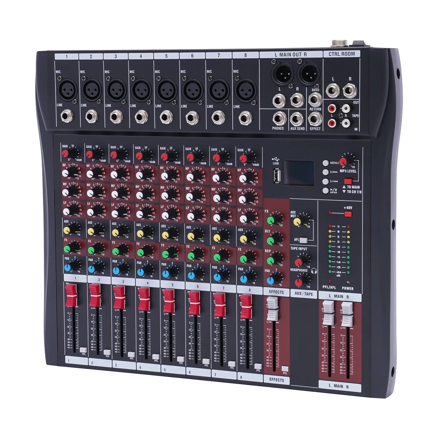 7/8-Channel Professioneller Mixer, Soundboard Konsole with Bluetooth USB PC Recording Input XLR Microphone Jack