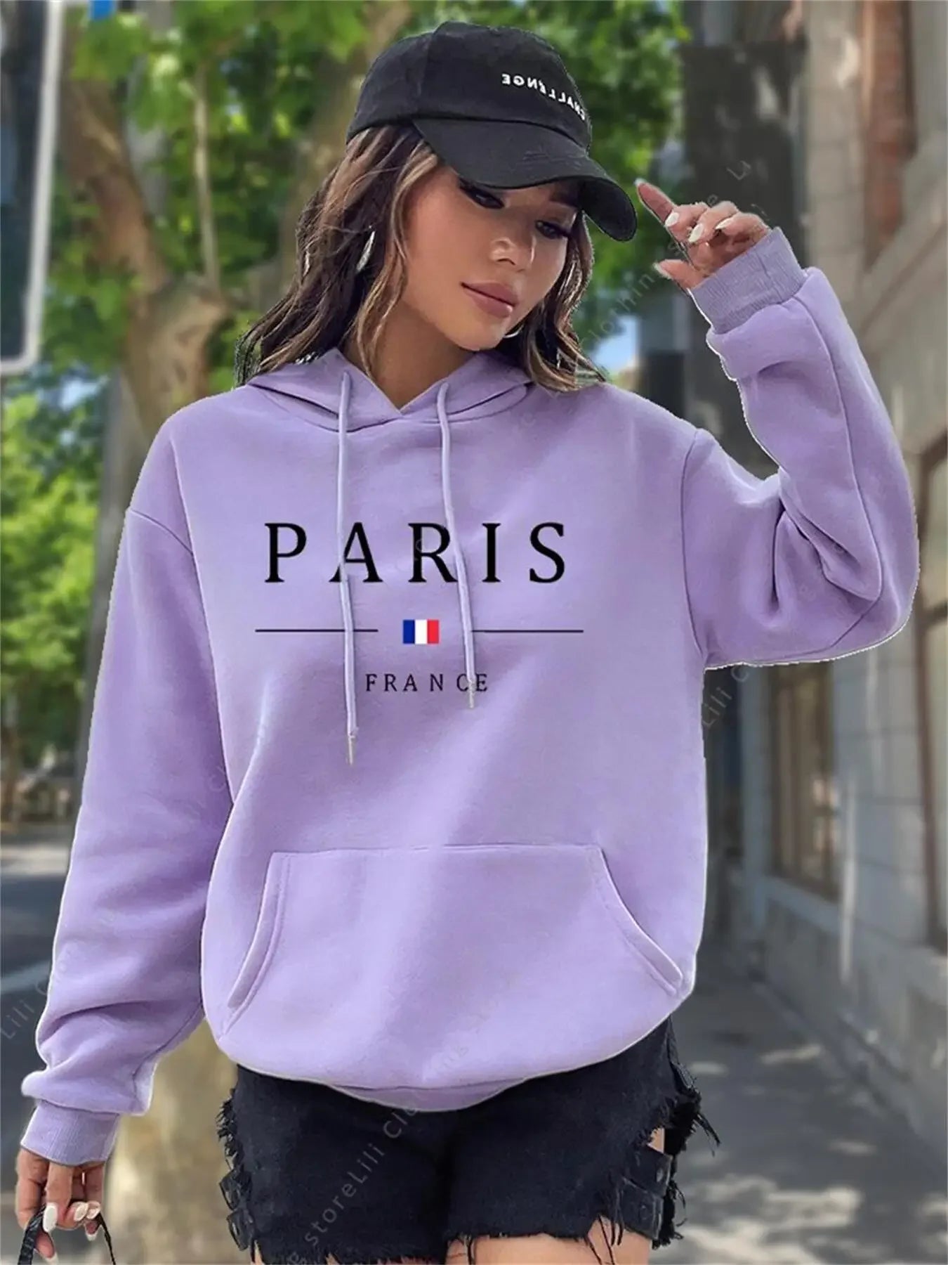 PARIS Graphic Letter Hoodies Women's Hooded Sweatshirt Pullover Top Aesthetic Y2K Street Sport Clothing Woman Hoodie PINK BLACK