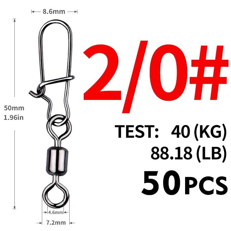 MEREDITH 50PCS Pike Fishing Accessories Connector Pin Bearing Rolling Swivel Stainless Steel Snap Fishhook Lure Swivels Tackle