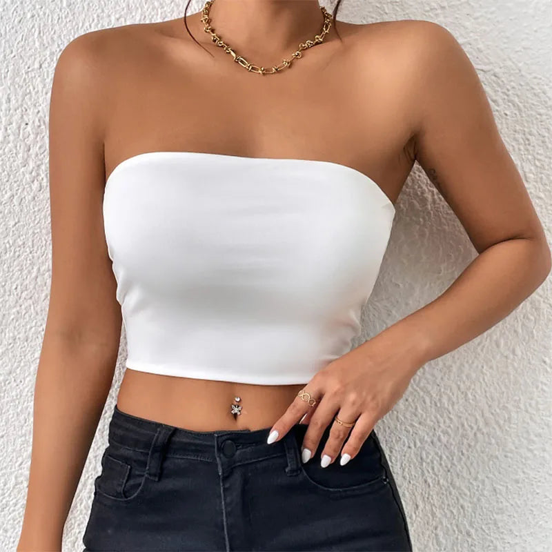 Dam Issilke Crop Top Sömlös – Axelbandslös Halkfri Tunn Andningsbar Sommar, 13 Färger XS–L