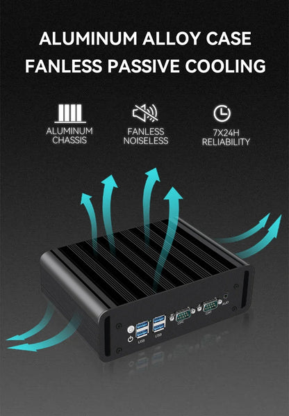 Fanless Industrial Mini PC Intel N100 J6412 Dual LAN 2xCOM RS485 6USB 4G SIM GPIO WiFi Support Computer