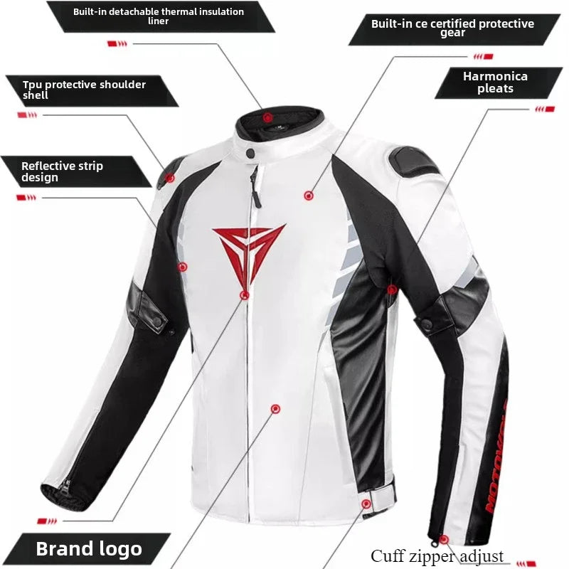 CE Certified Motorbike Leather Jacket for Men Autumn Winter Warm Windproof Riding Coat with Removable Liner Motorcycle Jacket