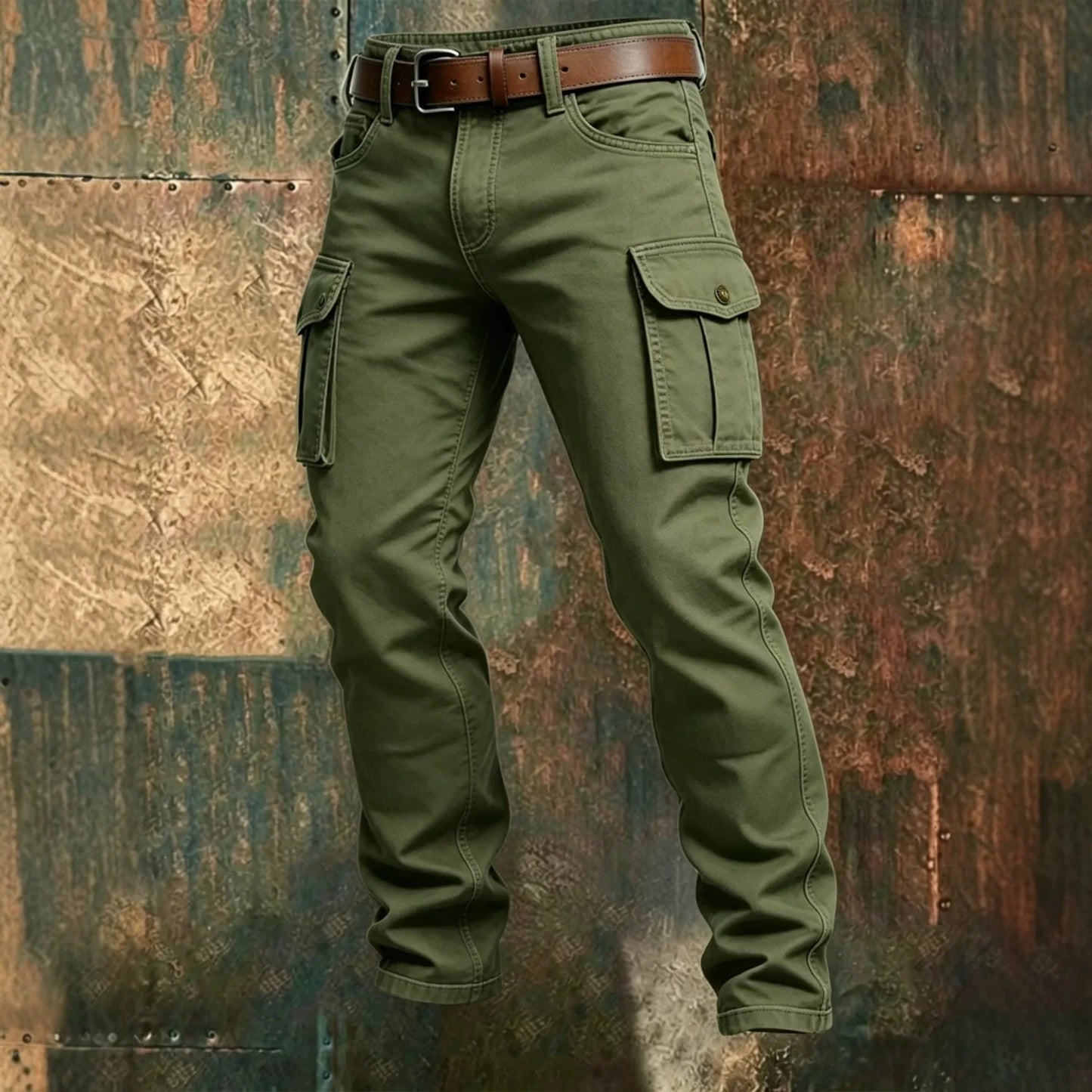 Male New Men Cotton Autumn Winter Patchwork Cargo Pants Multi Pocket Straight Tactical Work Outdoor Daily Wear Trousers 4 Colors