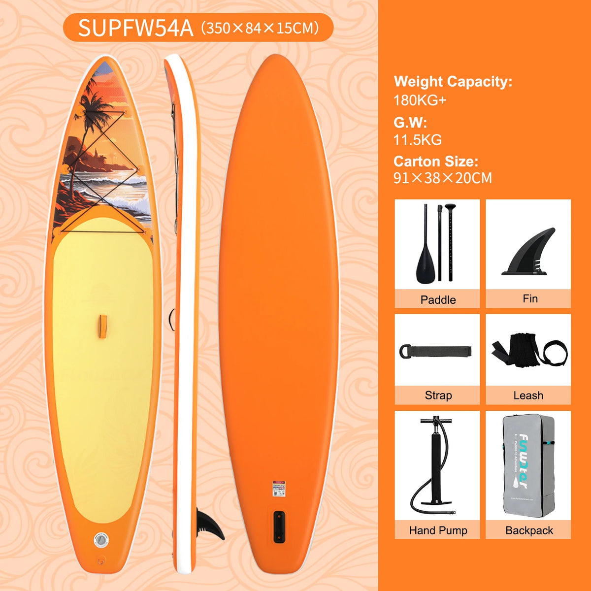FunWater uppblåsbart SUP-bräde med tillbehör – flera storlekar