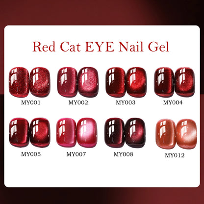 Red Cat Eye Gel Nail Polish Magnetic Glitter Holographic Red Ruby Christmas Polish Reflective Jelly Translucent UV Gel Manicure