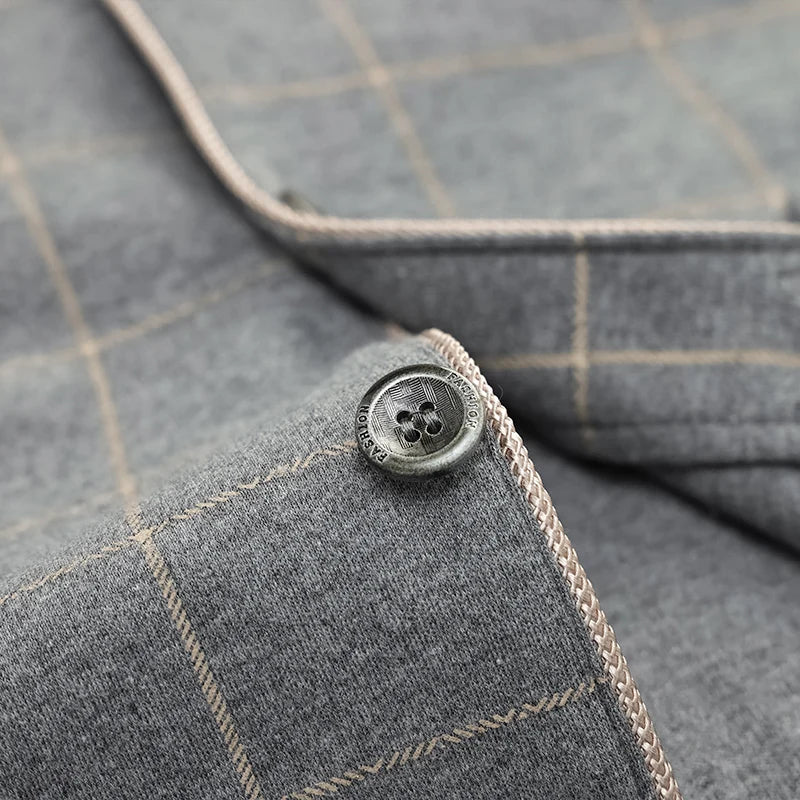 MiiOW Herr Pyjamas Set Vinter – Bomull Långärmad Rutig Grå Krage Plus Size, 8 Färger M–XXXL