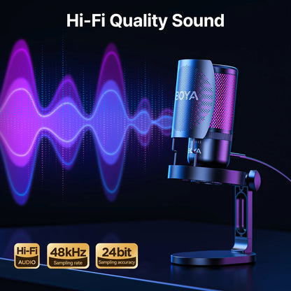 BOYA K3 USB Dektop Microphone with Noise Cancellation/Gain/RGB for Podcasting Live Streaming on iPhone Smartphone/PS4,5/Mac/PC