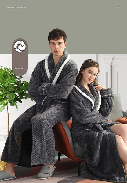 Female Autumn and Winter Warm Long Coral Velvet Thick Couple Bath Bathrobes Men Women Pajamas Shower Robe Bath Towels For Adults