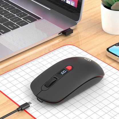 Trådlös Mus Bluetooth + 2,4G S201B – Smart Batteri-display Tyst Klick 3200 DPI USB-C Laddning Laptop PC 2026