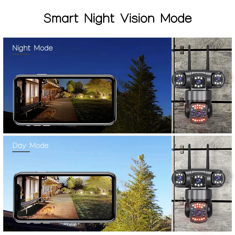 WiFi Security Camera IP 12MP 6K External Outdoor Surveillance Cctv Triple Lenses Triple Screens Wireless Night Vision Cameras