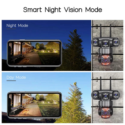 WiFi Security Camera IP 12MP 6K External Outdoor Surveillance Cctv Triple Lenses Triple Screens Wireless Night Vision Cameras