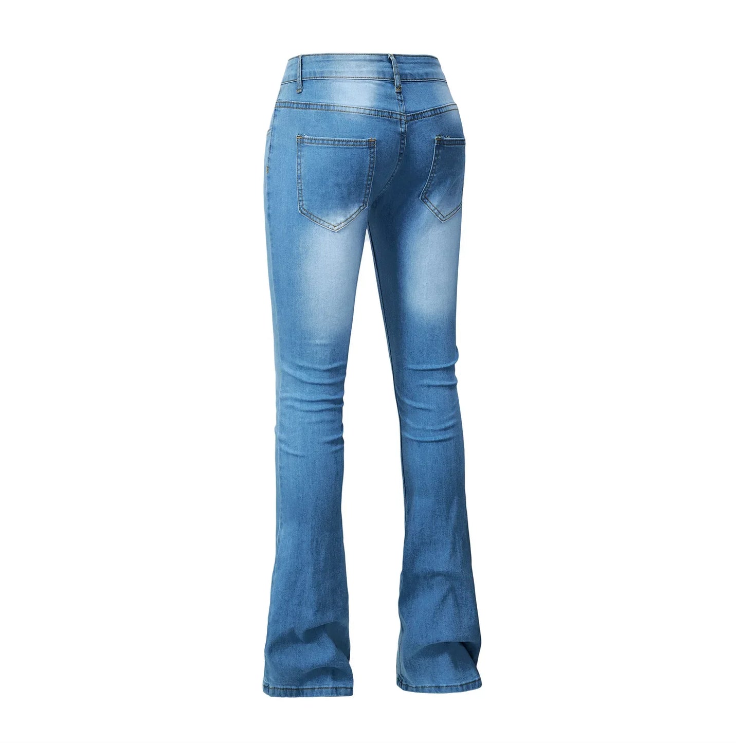 Flare Pants Jeans for Women Vintage Denims Stretch Mid Waist Washed Distressed Pockets Boot Cut 2025 Streetwear Skinny Trousers