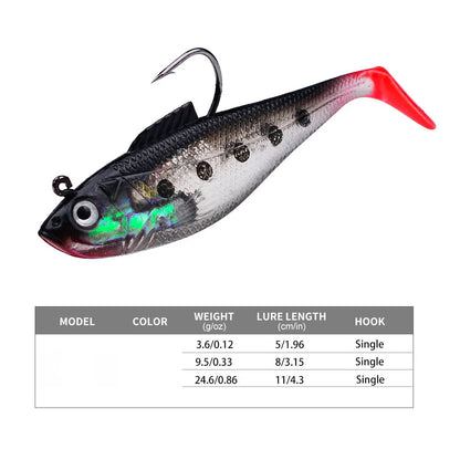 Artificial Soft Bait With Jig Head 4g 10g 25g Jigging Soft Lure Rubber T Tail Fishing Lures Swim Bait For Bass Pike Bass Tackle