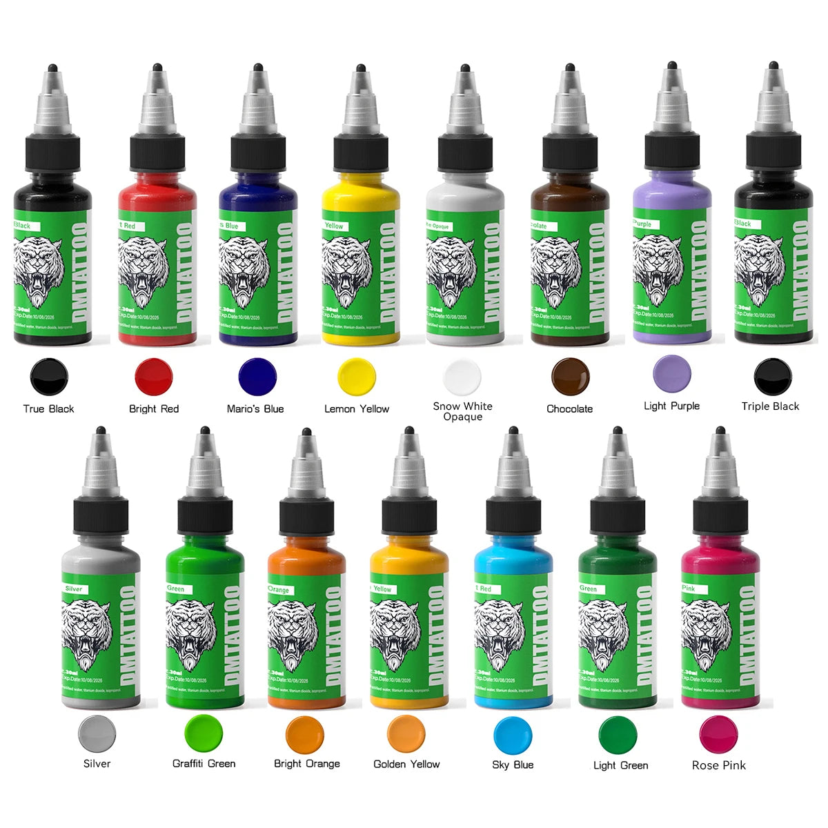DM Tattoo Ink 15 Color 1OZ/Bottle Natural Plant Extract Pigment Body Painting Long Lasting No Color Loss Professional Tattoo Ink