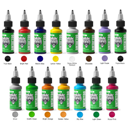 DM Tattoo Ink 15 Color 1OZ/Bottle Natural Plant Extract Pigment Body Painting Long Lasting No Color Loss Professional Tattoo Ink
