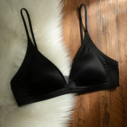 Thin Satin Wireless Deep V Bra Close-fitting Anti-sagging Push Up Underwear Traceless Gathered Breasts Seamless Bras Sport